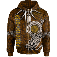 American Samoa Zip Hoodie Polynesian Boar Tusk Unisex Brown - Polynesian Pride