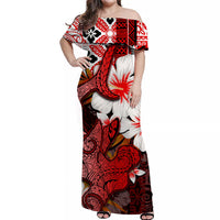 Custom Hawaiian Tribal Hammerhead Shark Tattoo Matching Hawaiian Shirt and Dress with Polynesian Hibiscus Red LT6 - Polynesian Pride