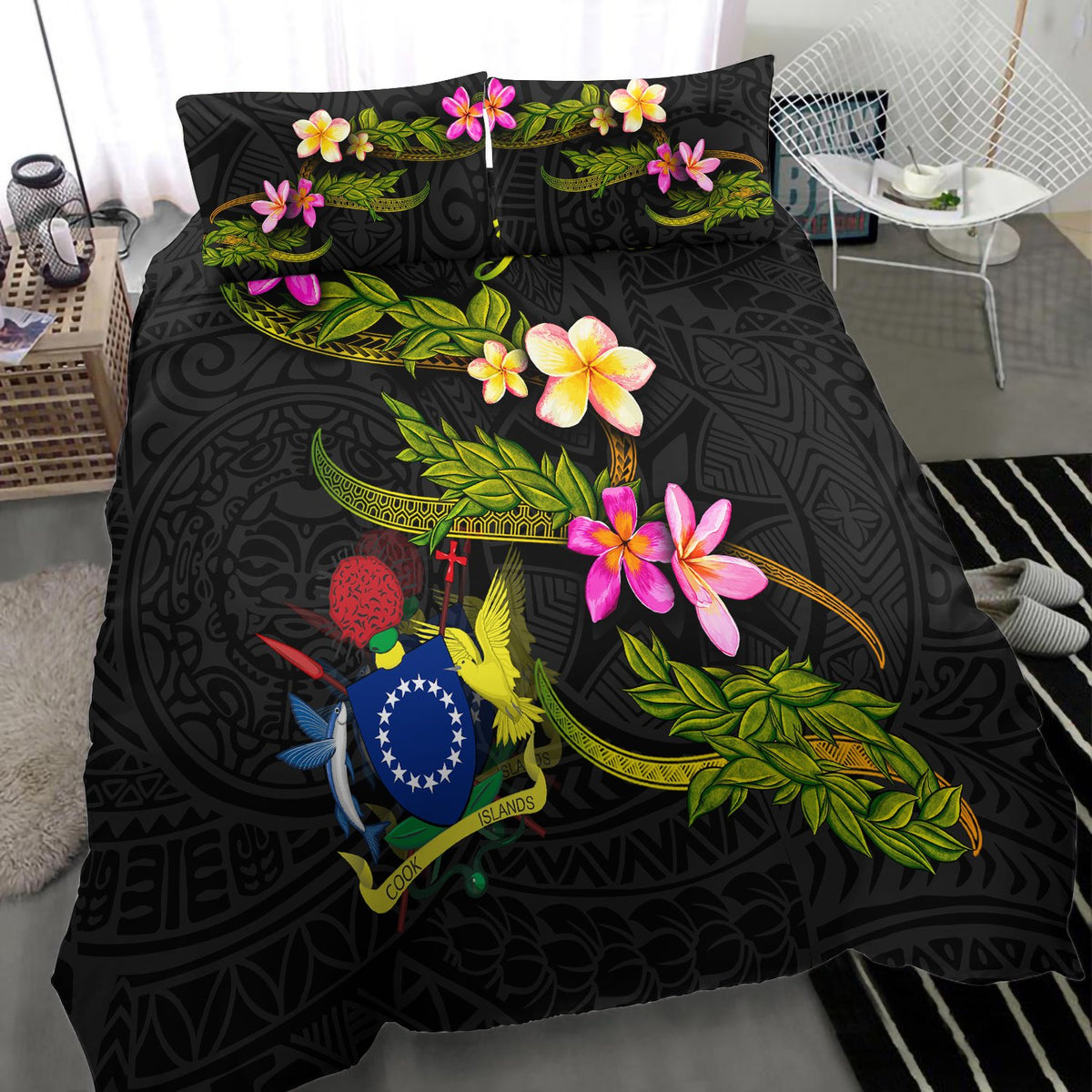 Cook Islands Polynesian Custom Personalised Bedding Set - Plumeria Tribal - Polynesian Pride