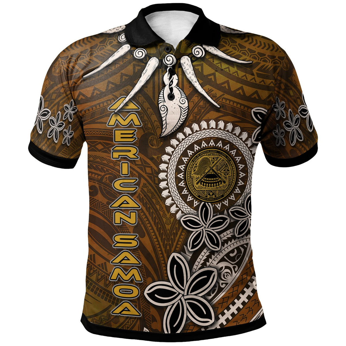 American Samoa Polo Shirt Polynesian Boar Tusk Unisex Brown - Polynesian Pride