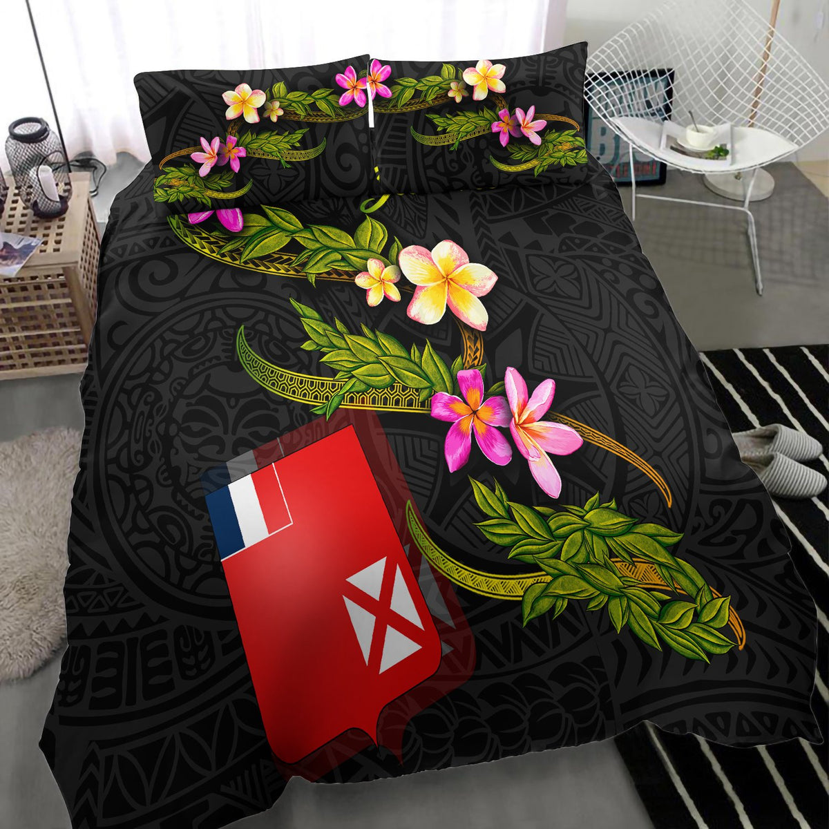 Wallis and Futuna Polynesian Custom Personalised Bedding Set - Plumeria Tribal - Polynesian Pride