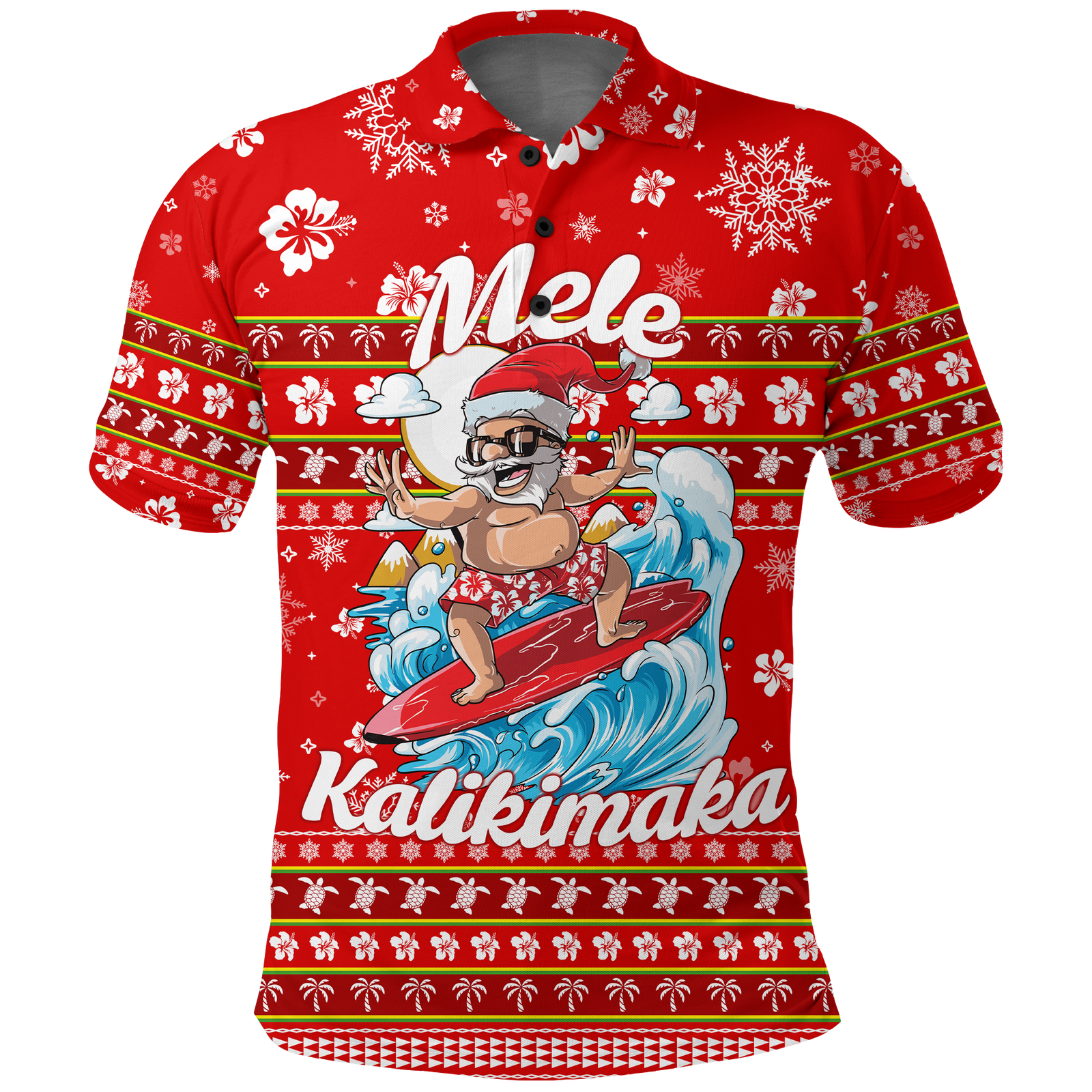 Hawaii Christmas Santas Surf Mele Kalikimaka Polo Shirt LT2 Adult RED - Polynesian Pride
