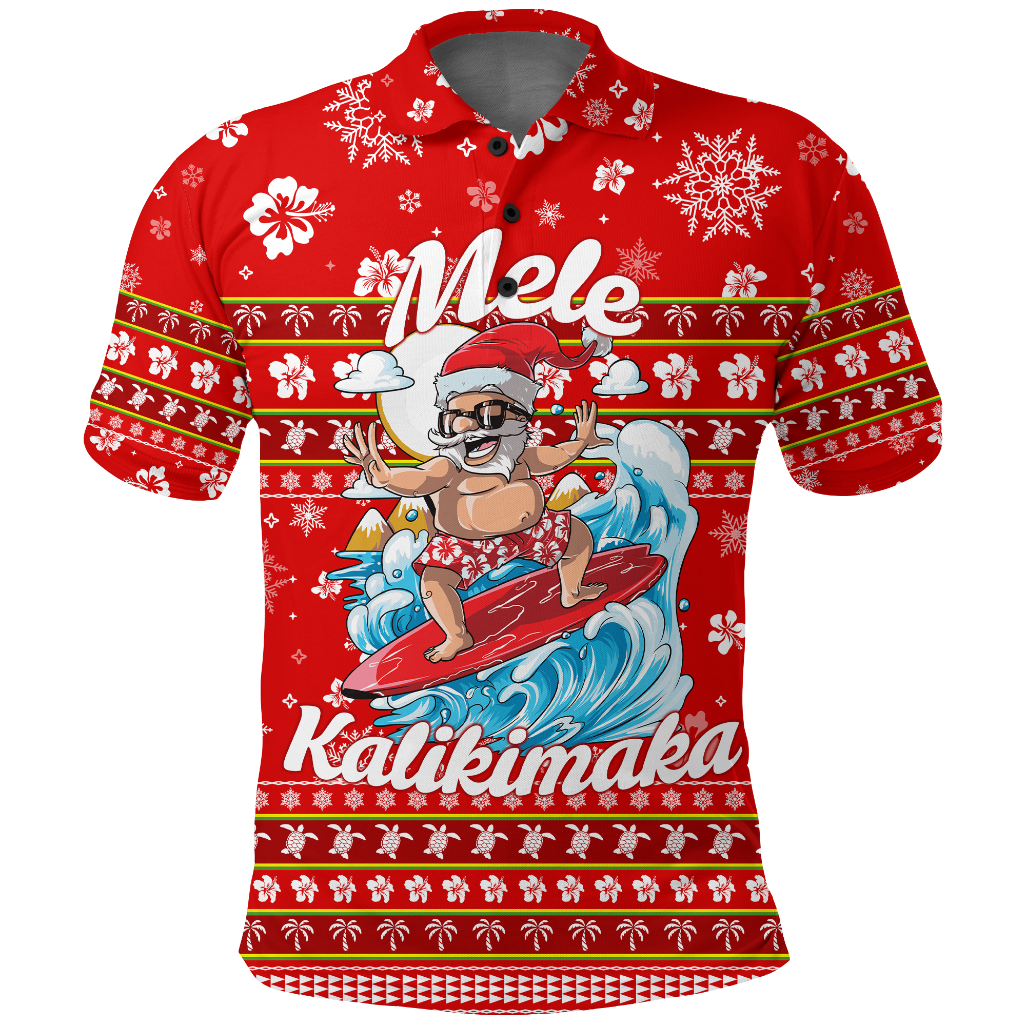 Hawaii Christmas Santas Surf Mele Kalikimaka Polo Shirt LT2 Adult RED - Polynesian Pride