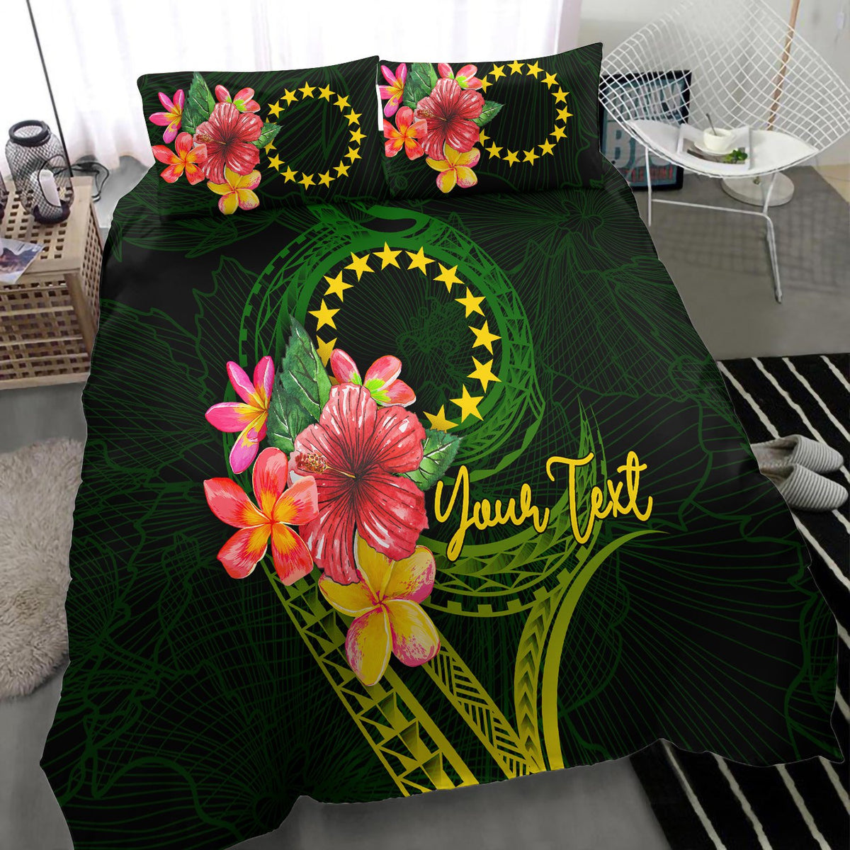 Cook Islands Polynesian Custom Personalised Bedding Set - Floral With Seal Flag Color - Polynesian Pride