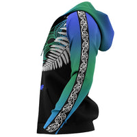 New Zealand Maori Zip Hoodie, Silver Fern Poutama Full Zip Hoodie - Polynesian Pride