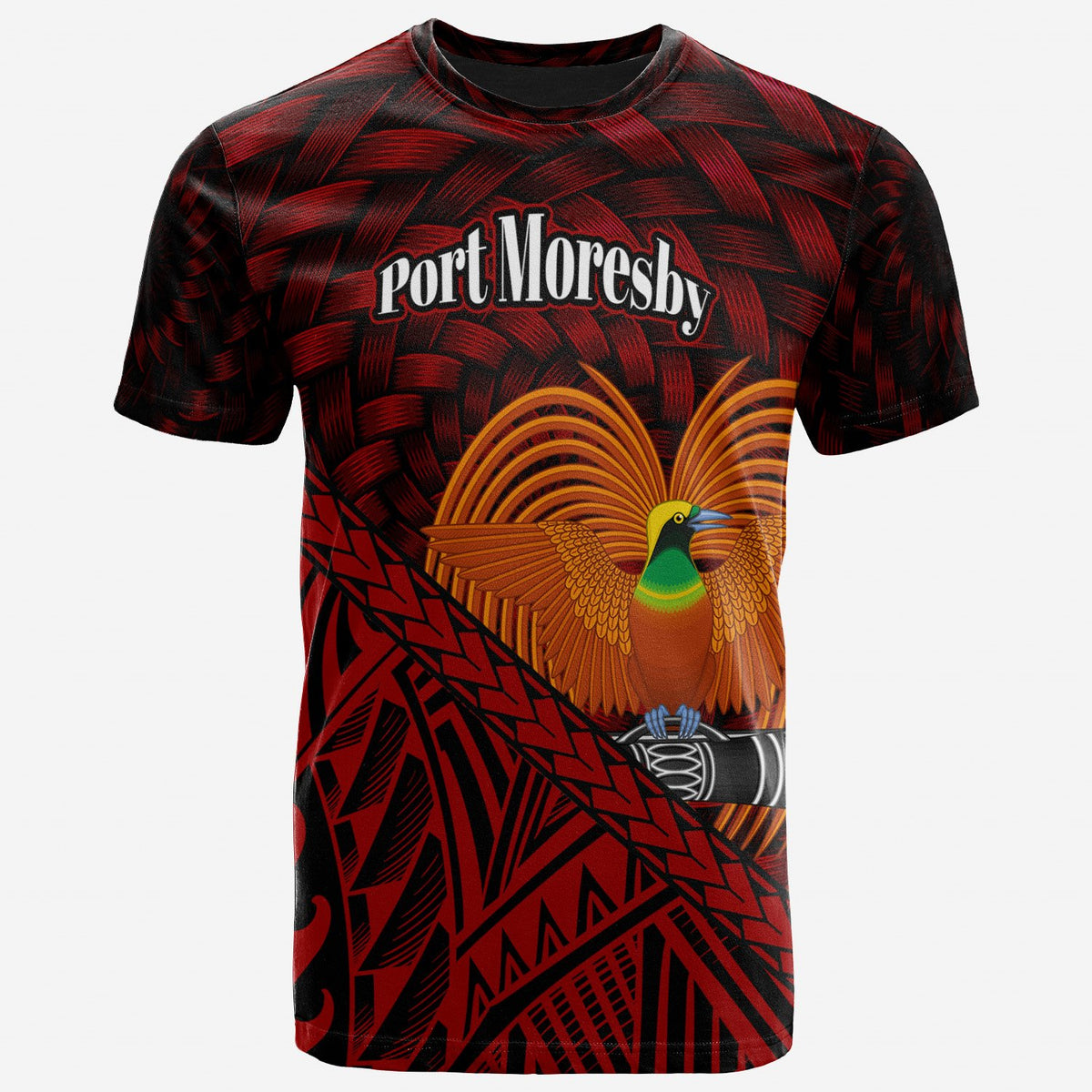 Papua New Guinea T Shirt Port Moresby Polynesian Patterns With Bamboo Unisex Red - Polynesian Pride