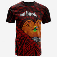 Papua New Guinea T Shirt Port Moresby Polynesian Patterns With Bamboo Unisex Red - Polynesian Pride