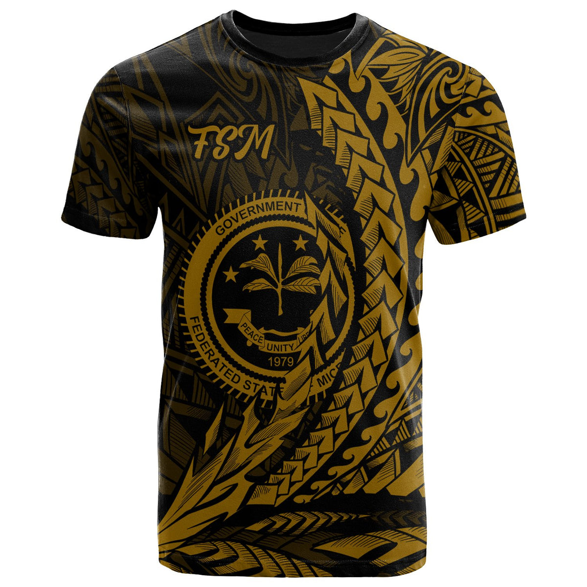 Federated States of Micronesia T Shirt Gold Wings Style Unisex Black - Polynesian Pride