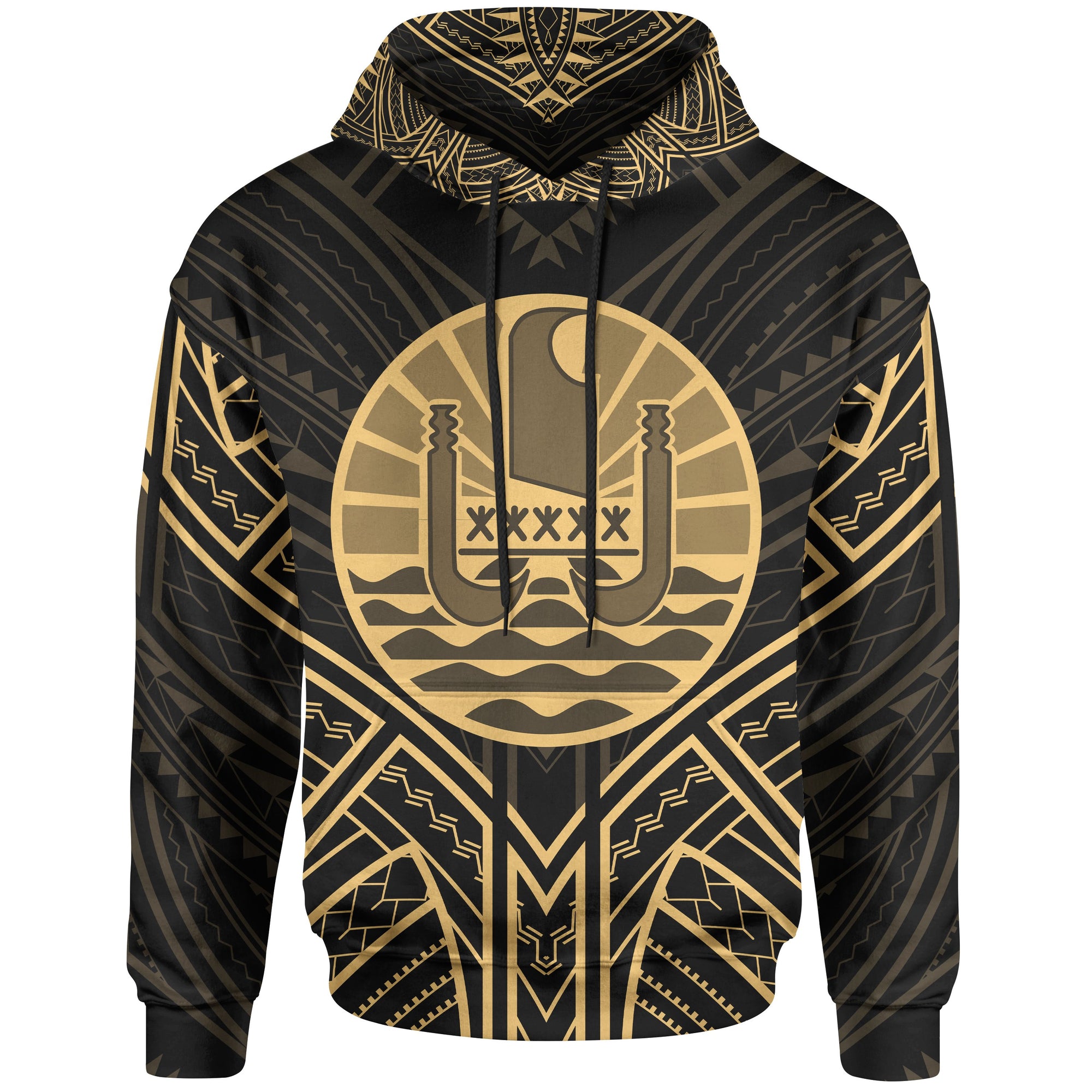 French Polynesia Hoodie French Polynesia Seal Gold Tribal Patterns Unisex White - Polynesian Pride