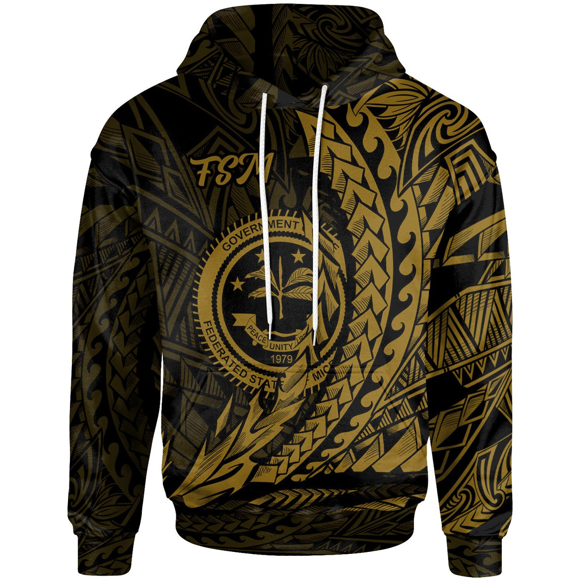 Federated States of Micronesia Hoodie Gold Wings Style Unisex Black - Polynesian Pride