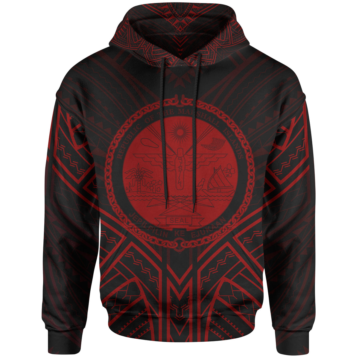 Marshall Islands Hoodie Marshall Islands Seal Red Tribal Patterns Unisex White - Polynesian Pride