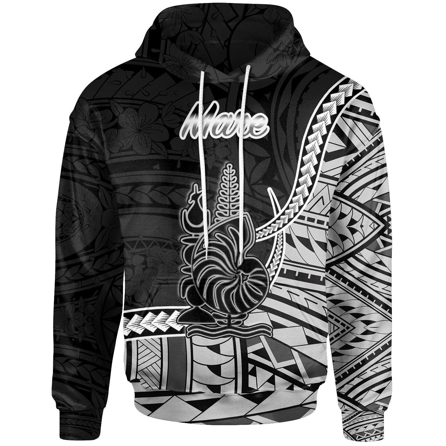 New Caledonia Islands Hoodie Mare Seal of New Caledonia Polynesian Patterns Unisex Black - Polynesian Pride