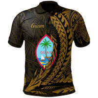 Guam Polo Shirt Wings Style Gold Version Unisex Black - Polynesian Pride