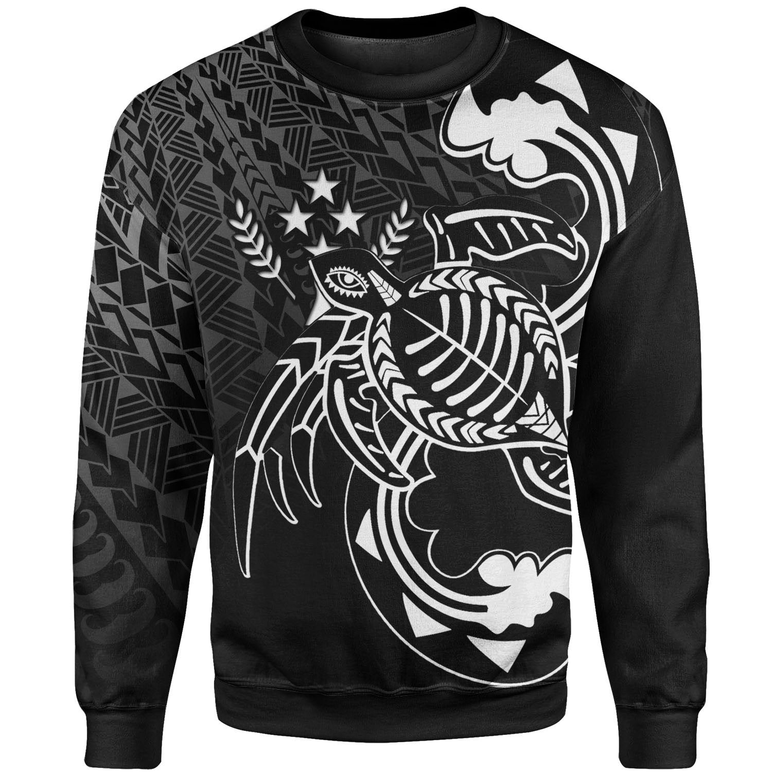 Kosrae State Sweatshirt - Turtle With Polynesian Waves Unisex Black - Polynesian Pride