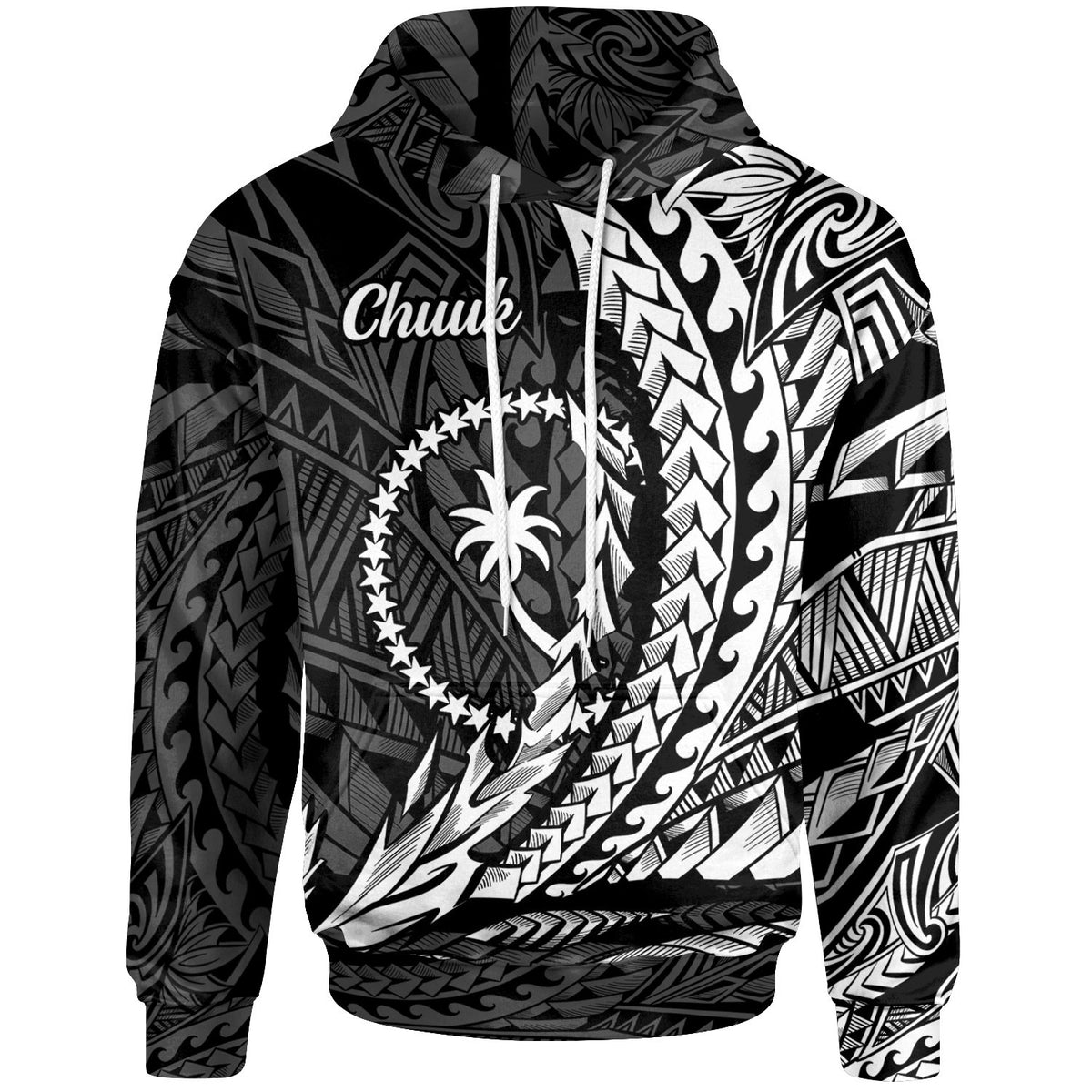 Chuuk State Hoodie White Wings Style Unisex Black - Polynesian Pride