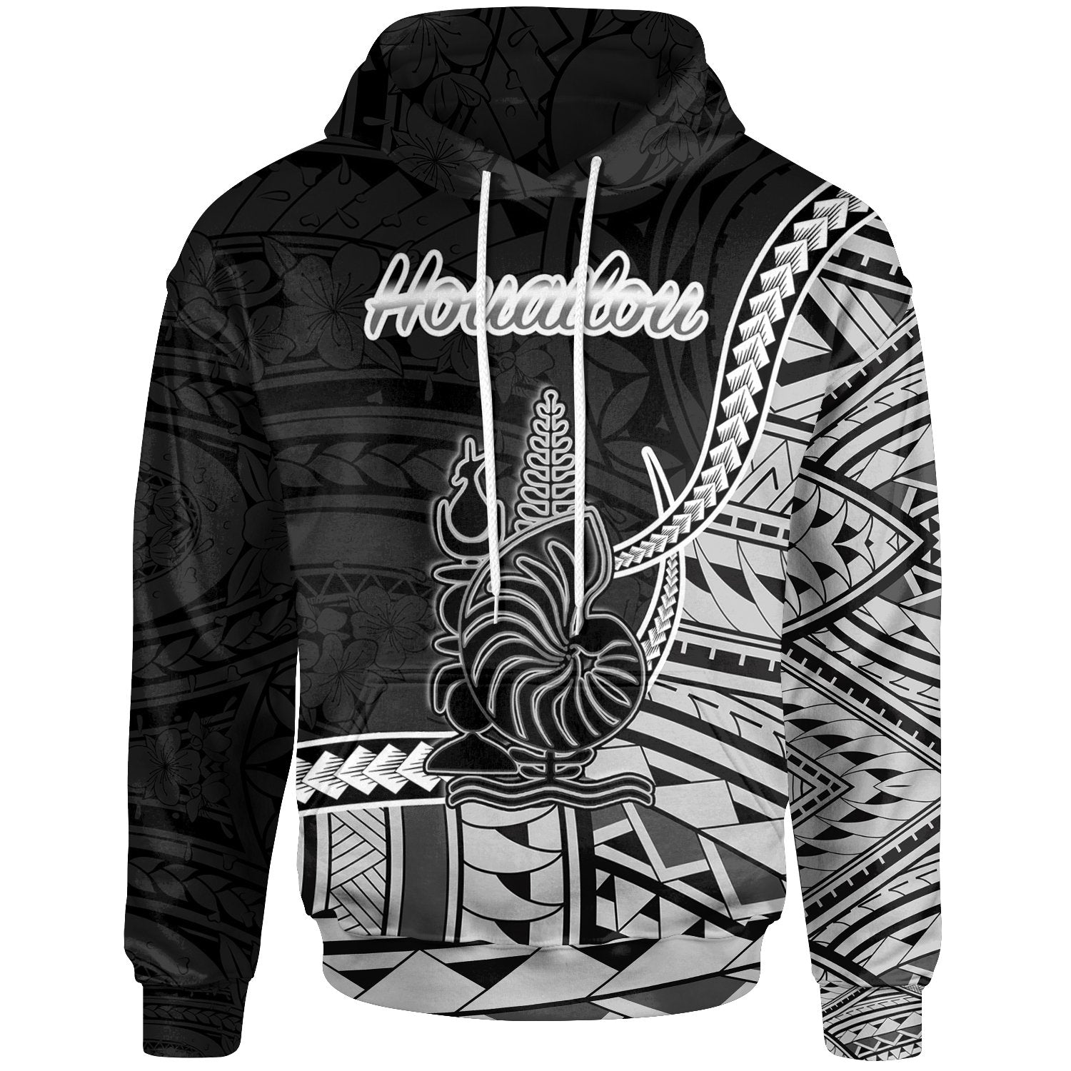 New Caledonia Islands Hoodie Houailou Seal of New Caledonia Polynesian Patterns Unisex Black - Polynesian Pride