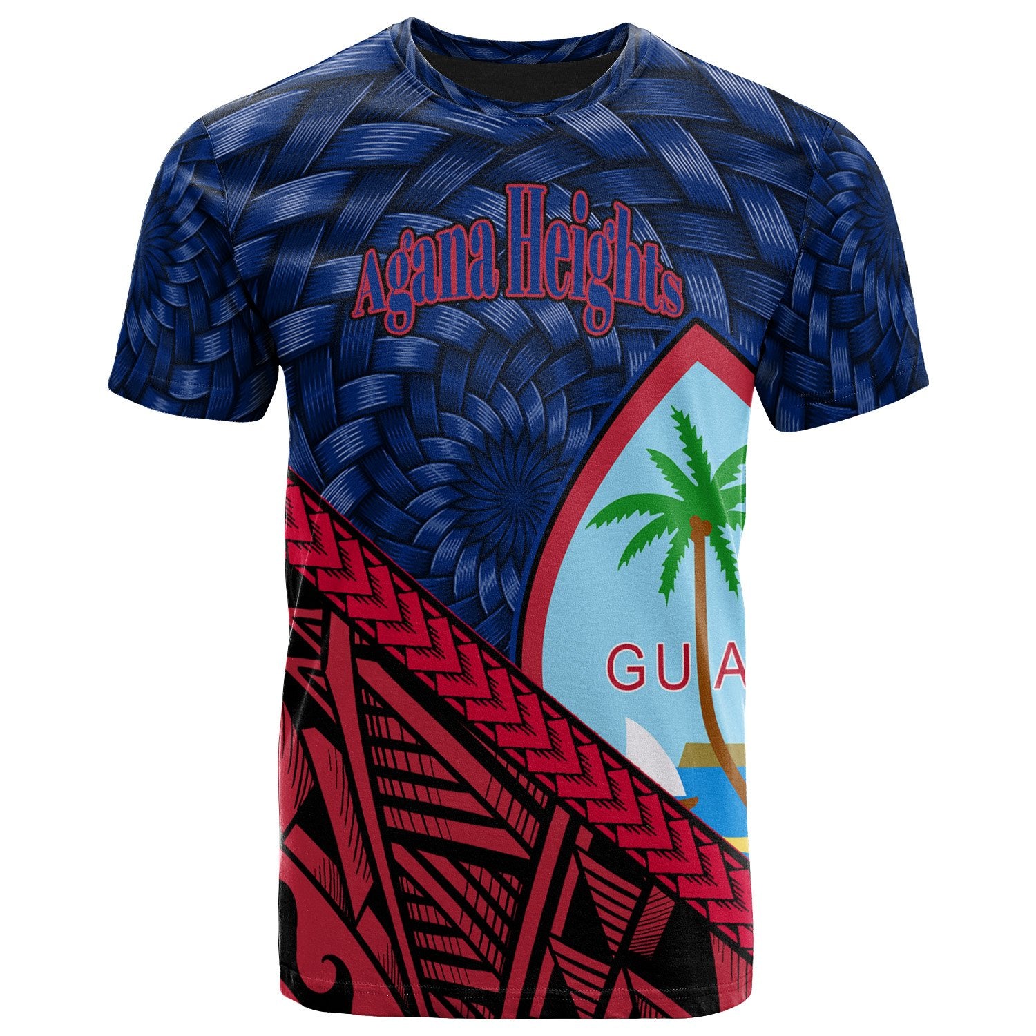 Guam T Shirt Agana Heights Tapa Patterns With Bamboo Unisex Blue - Polynesian Pride