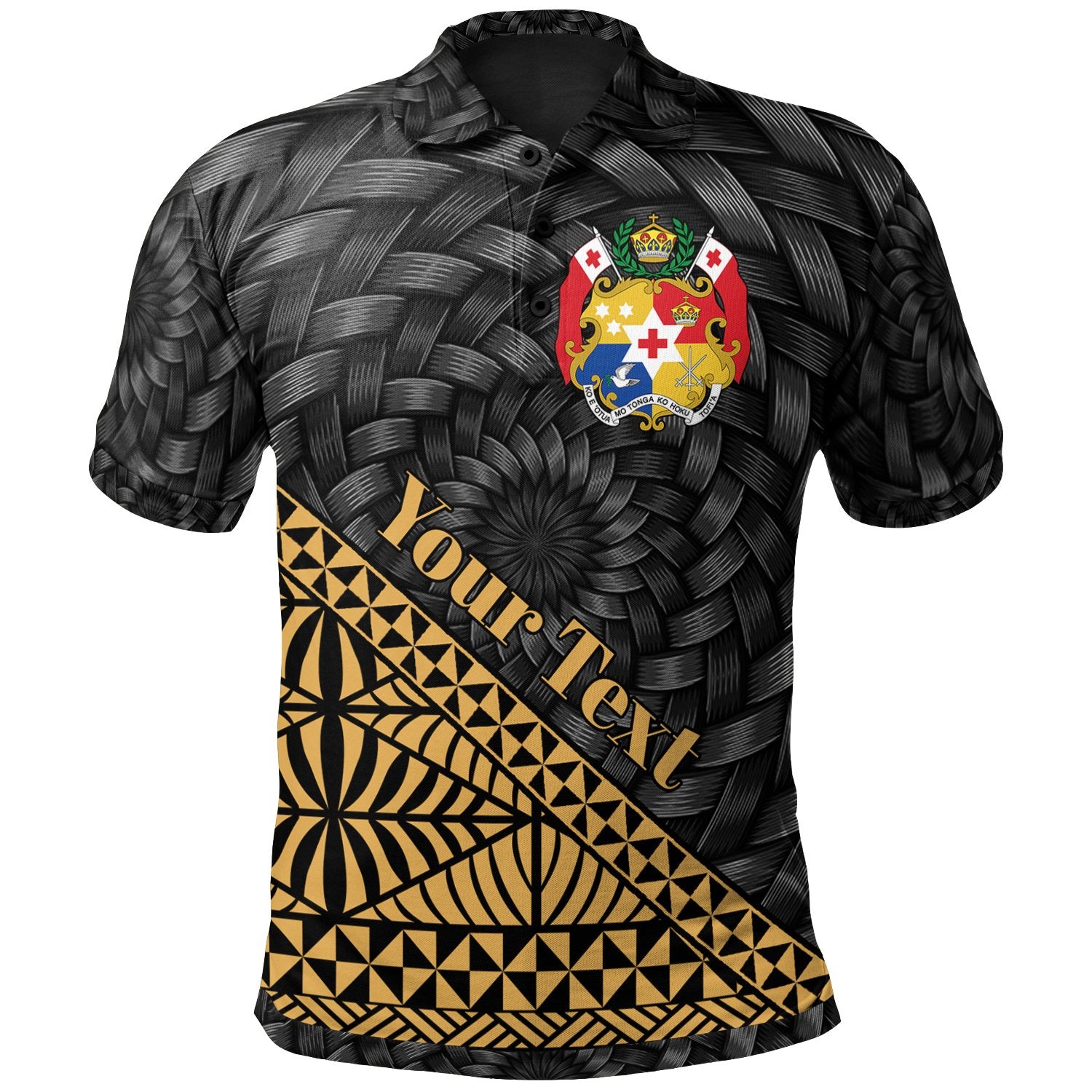 Tonga Polo Shirt Custom Gold Tapa Patterns With Bamboo Unisex Gold - Polynesian Pride