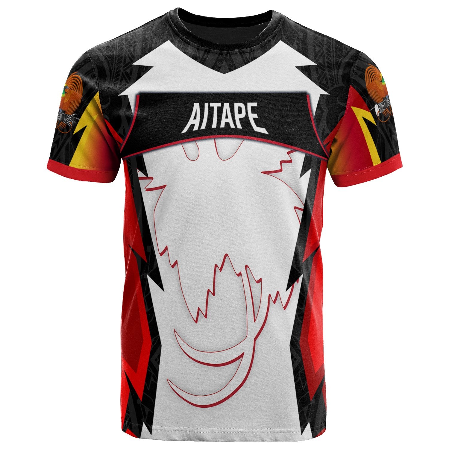 Papua New Guinea T Shirt Aitape PNG Coat Of Arms Unisex Red Black - Polynesian Pride