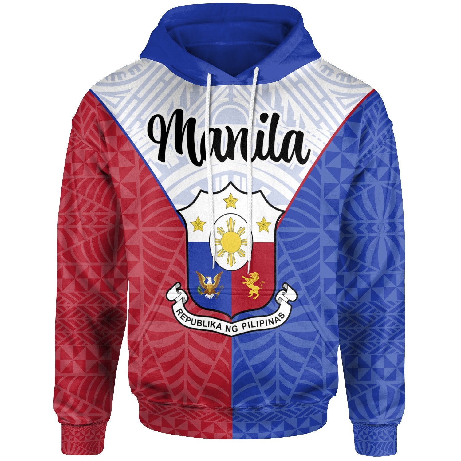 Pilipinas Hoodie Manila Seal of Pilipinas Style Unisex Blue - Red - Polynesian Pride