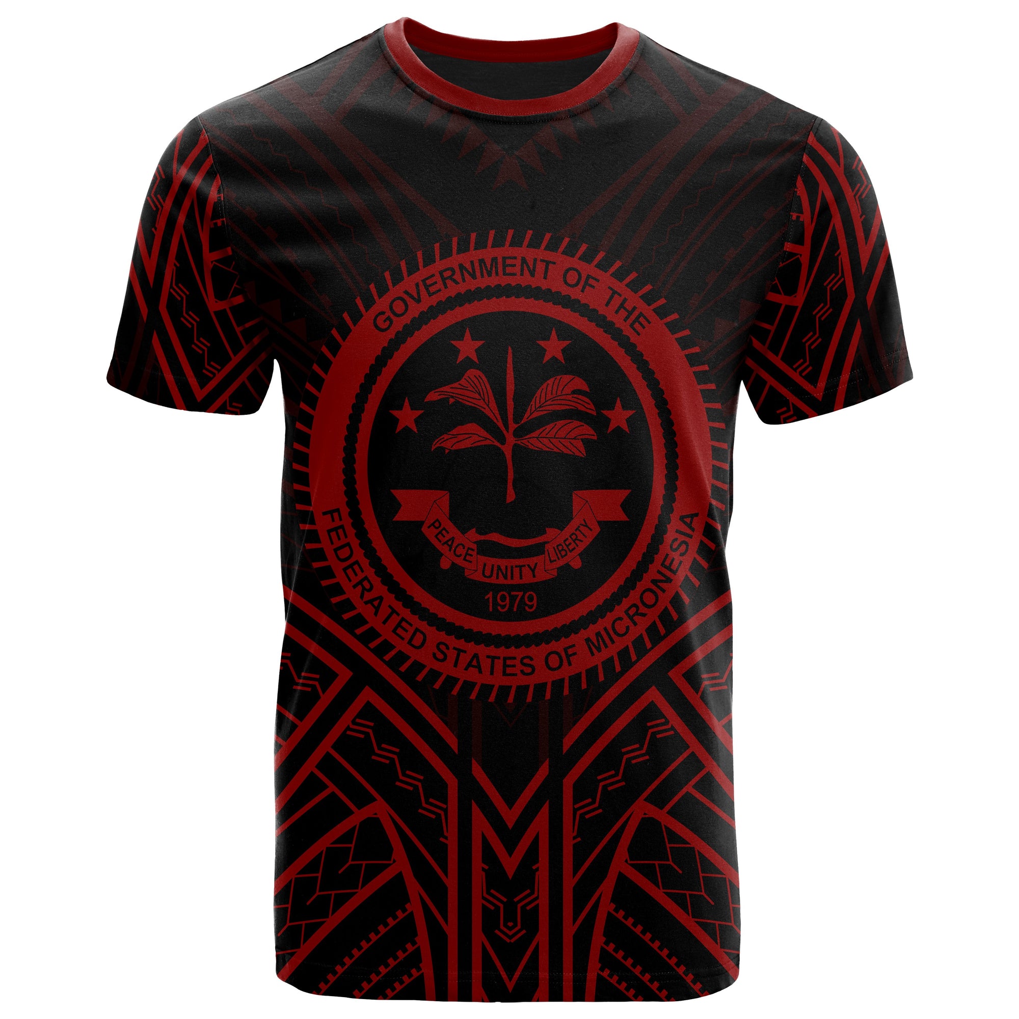 Federated States of Micronesia T Shirt FSM Seal Tribal Red Color Patterns Unisex Black - Polynesian Pride