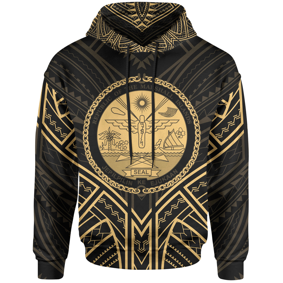 Marshall Islands Hoodie Marshall Islands Seal Gold Tribal Patterns Unisex White - Polynesian Pride
