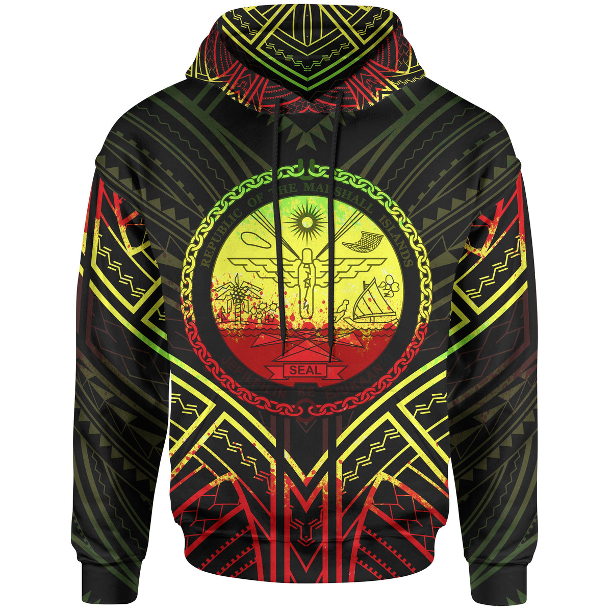 Marshall Islands Hoodie Marshall Islands Seal Reggae Tribal Patterns Unisex White - Polynesian Pride