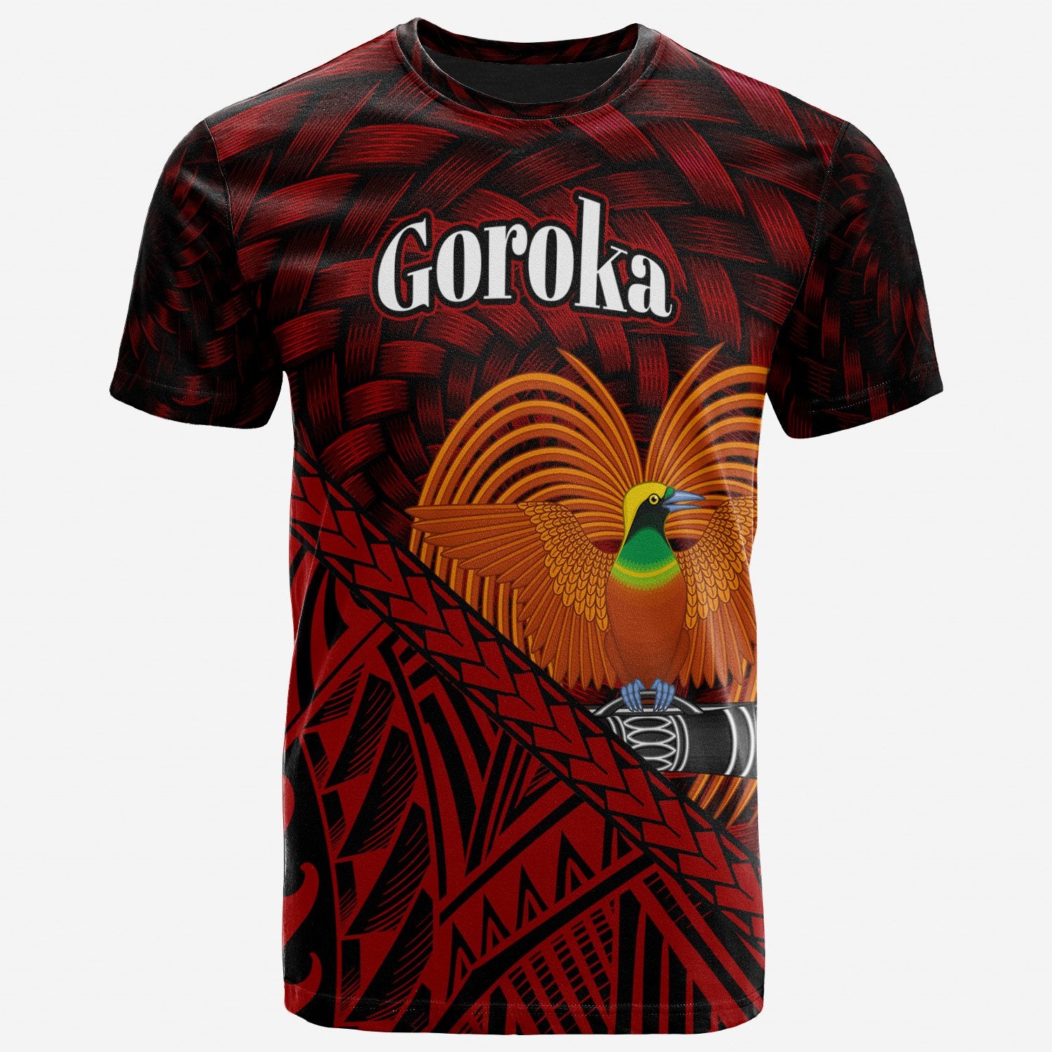 Papua New Guinea T Shirt Goroka Polynesian Patterns With Bamboo Unisex Red - Polynesian Pride