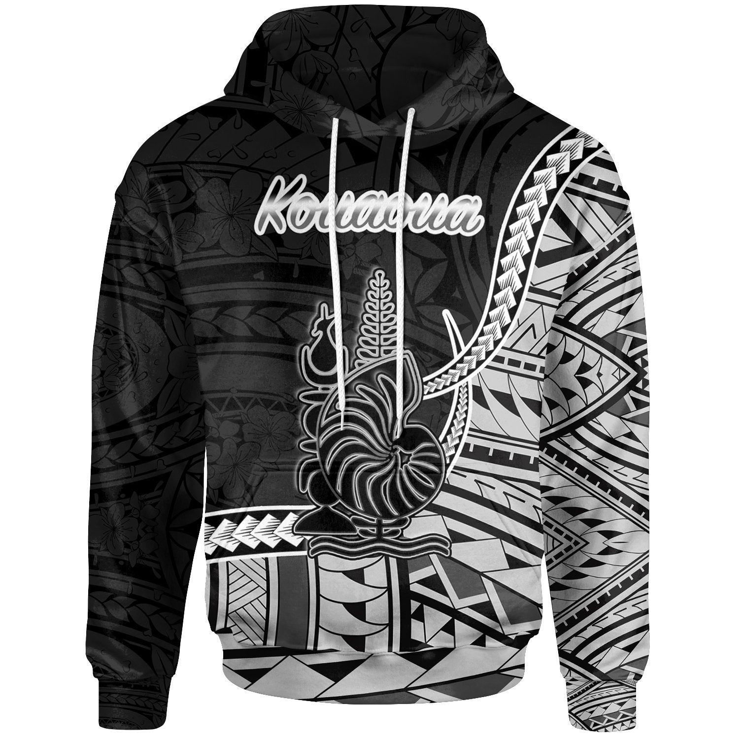 New Caledonia Islands Hoodie Kouaoua Seal of New Caledonia Polynesian Patterns Unisex Black - Polynesian Pride