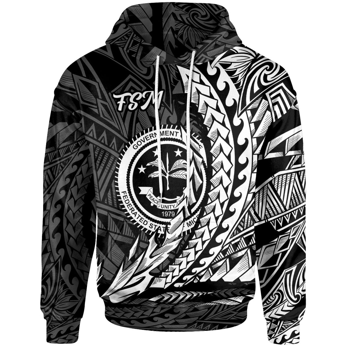 Federated States of Micronesia Hoodie White Wings Style Unisex Black - Polynesian Pride