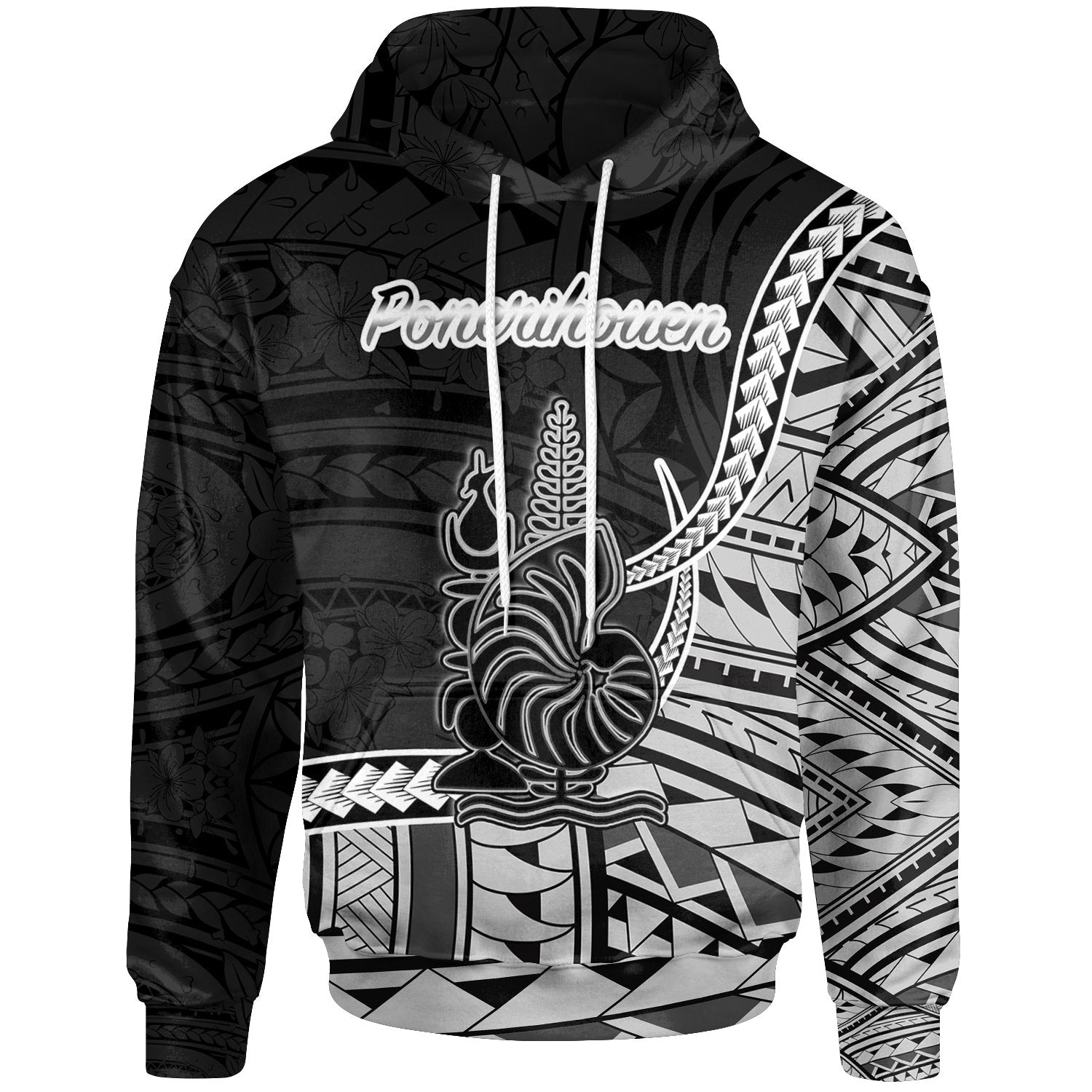 New Caledonia Islands Hoodie Ponerihouen Seal of New Caledonia Polynesian Patterns Unisex Black - Polynesian Pride