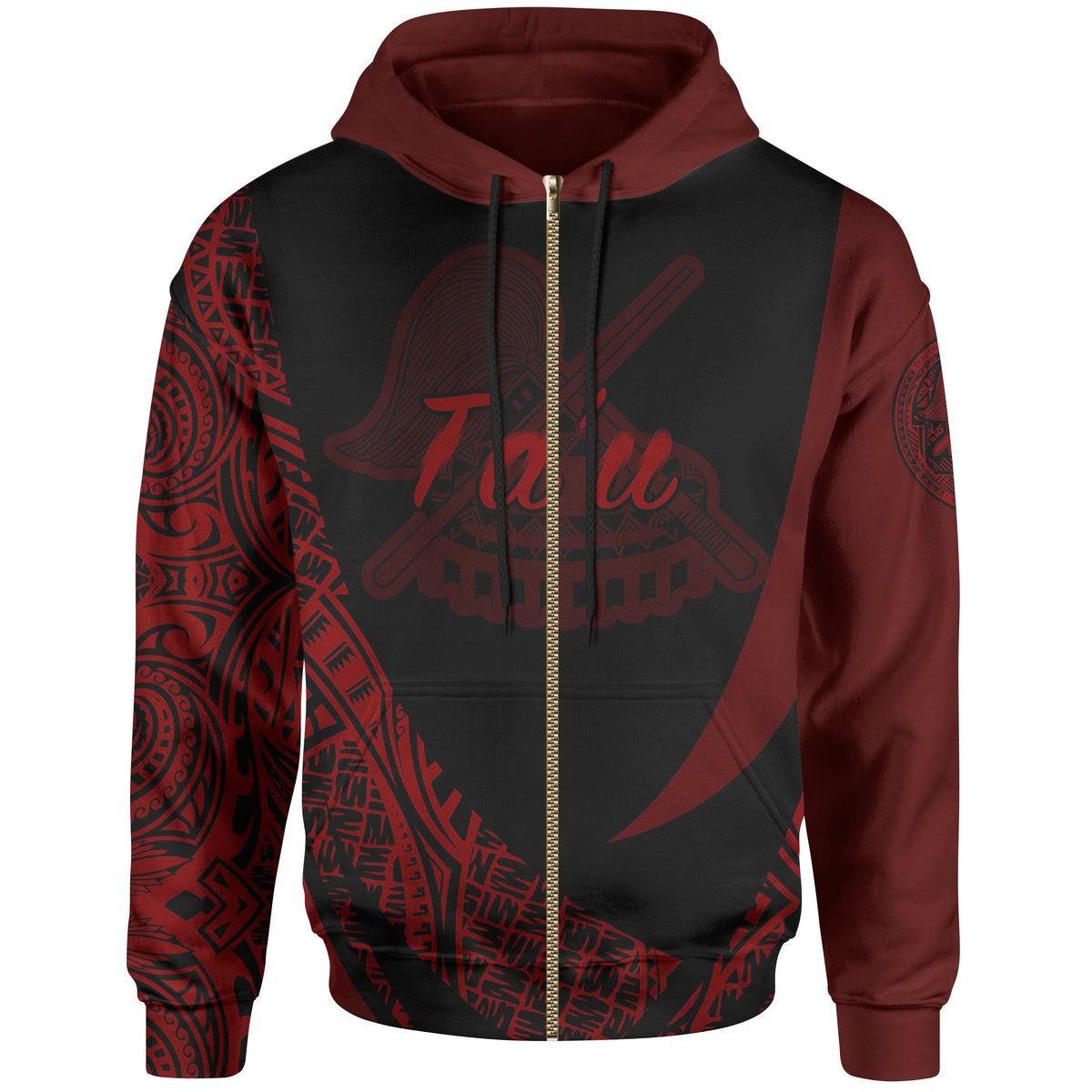 American Samoa Zip Hoodie Manua Tau Polynesian Red Patterns Sport Style Unisex Black - Polynesian Pride