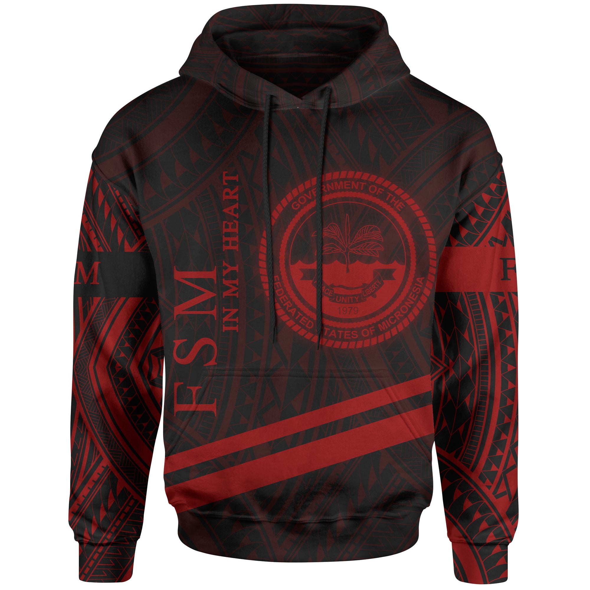 Federated States of Micronesia Hoodie In My Heart Style Red Polynesian Patterns Unisex Black - Polynesian Pride