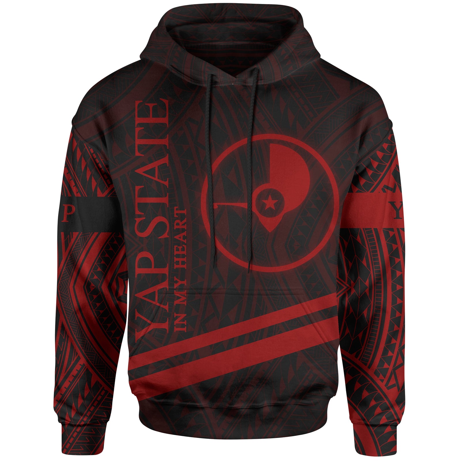 Yap State Hoodie In My Heart Style Red Polynesian Patterns Unisex Black - Polynesian Pride