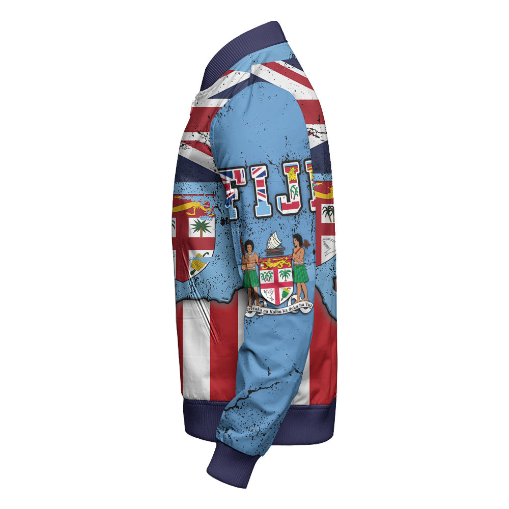 Fiji With America Flag Sleeve Zip Bomber Jacket LT10 - Polynesian Pride