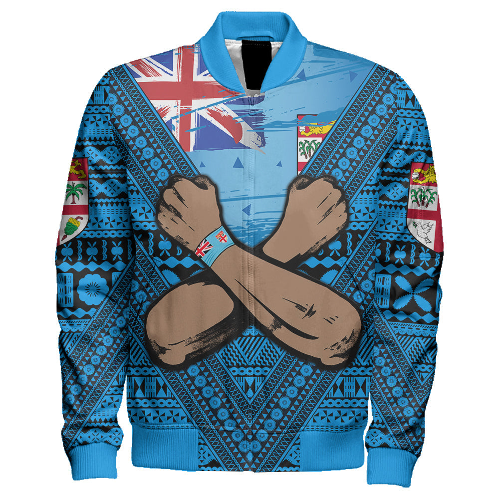 Fiji Bula Flag Sleeve Zip Bomber Jacket LT10 Unisex Blue - Polynesian Pride