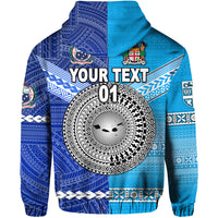Custom Fiji Samoa Hoodie Together, Custom Text and Number LT8 Zip Hoodie Blue - Polynesian Pride
