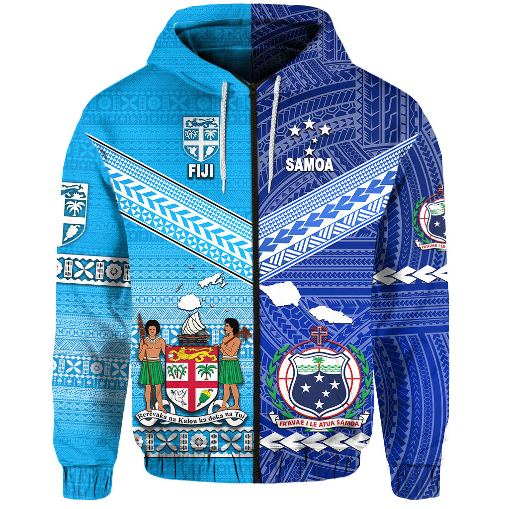 Custom Fiji Samoa Zip Hoodie Together, Custom Text and Number LT8 - Polynesian Pride