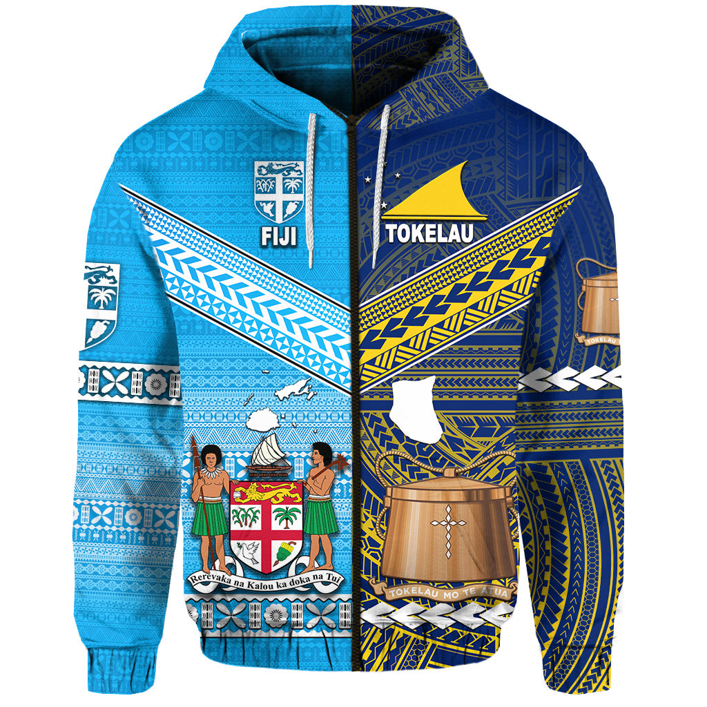 Custom Fiji Tokelau Zip Hoodie Together, Custom Text and Number LT8 - Polynesian Pride