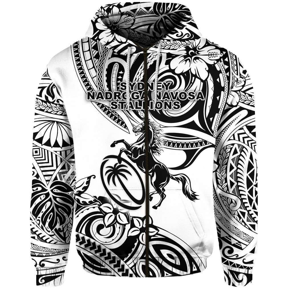 Fiji Rugby Zip Hoodie Sydney Nadroga Navosa Stallions Unique Vibes White LT8 - Polynesian Pride