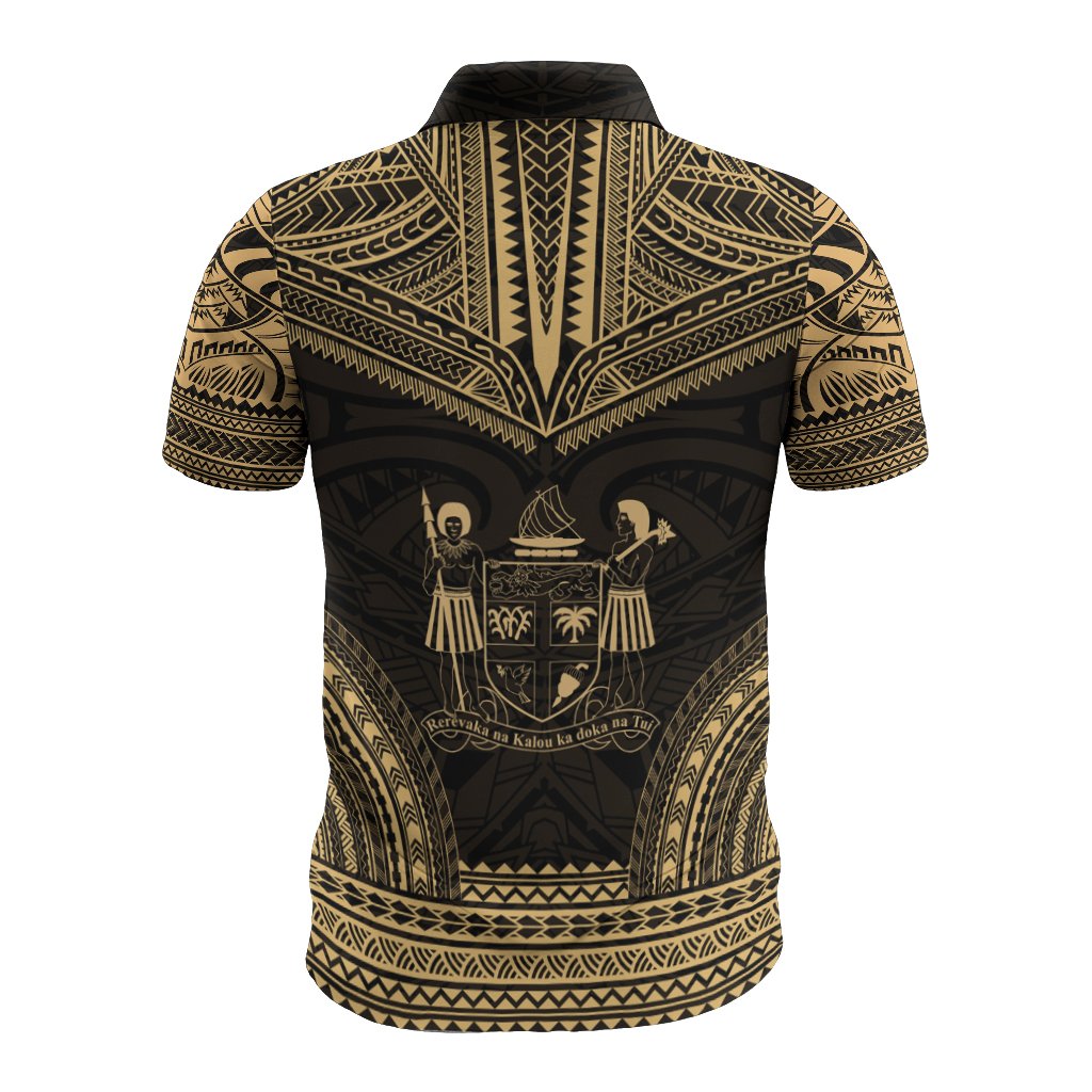 Fiji Polo Shirt Viti Coat Of Arms Polynesian Chief Tattoo Gold Version - Polynesian Pride