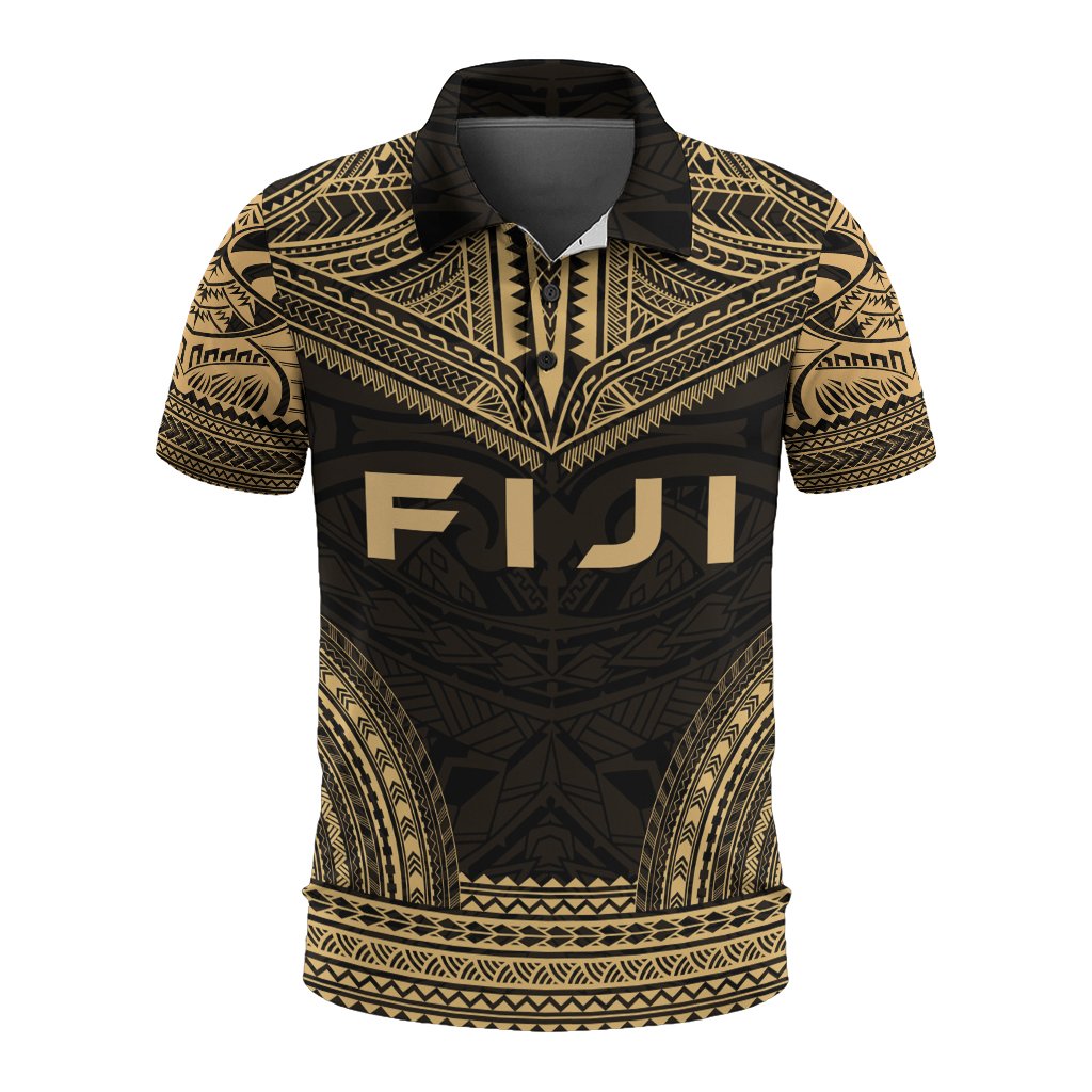 Fiji Polo Shirt Viti Coat Of Arms Polynesian Chief Tattoo Gold Version Unisex Gold - Polynesian Pride