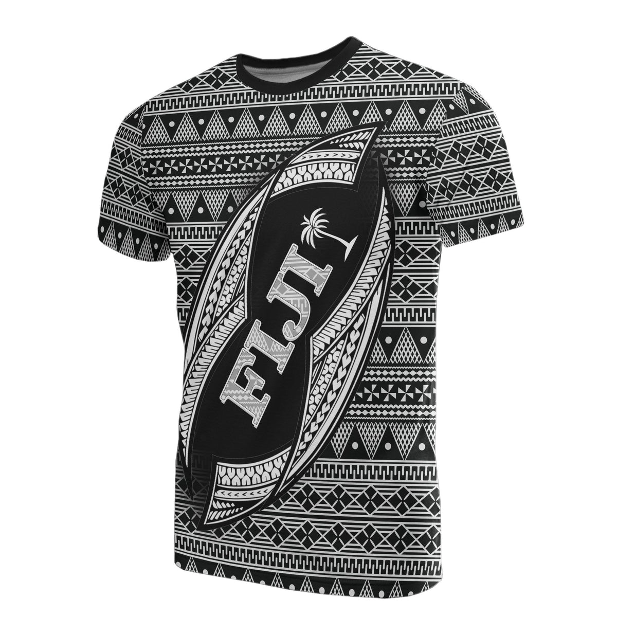 Fiji Polynesian T Shirt Tapa Pattern Rugby Ball - Polynesian Pride