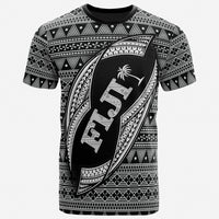 Fiji Polynesian T Shirt Tapa Pattern Rugby Ball Unisex Black - Polynesian Pride