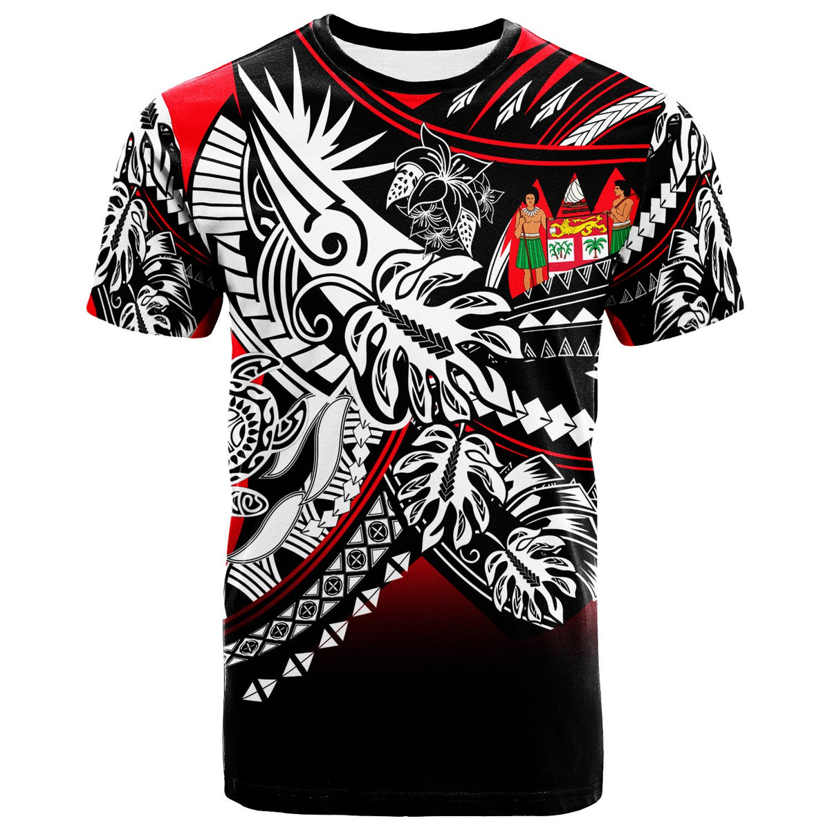 Fiji T Shirt Tribal Jungle Pattern Unisex Red - Polynesian Pride