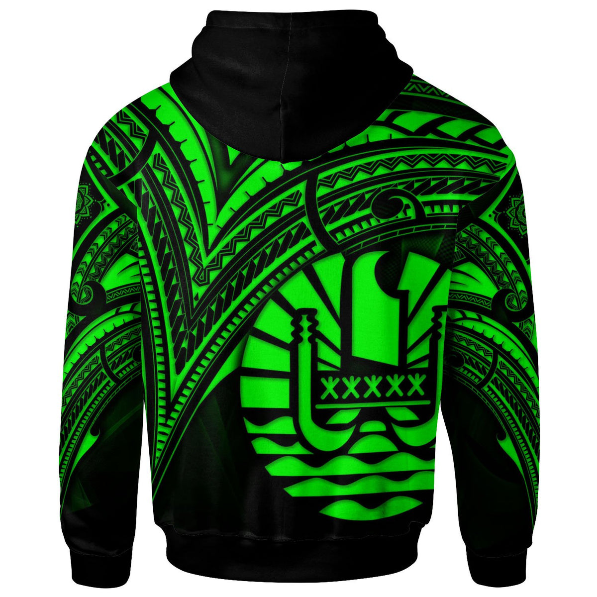 French Polynesia Zip Hoodie Green Color Cross Style - Polynesian Pride