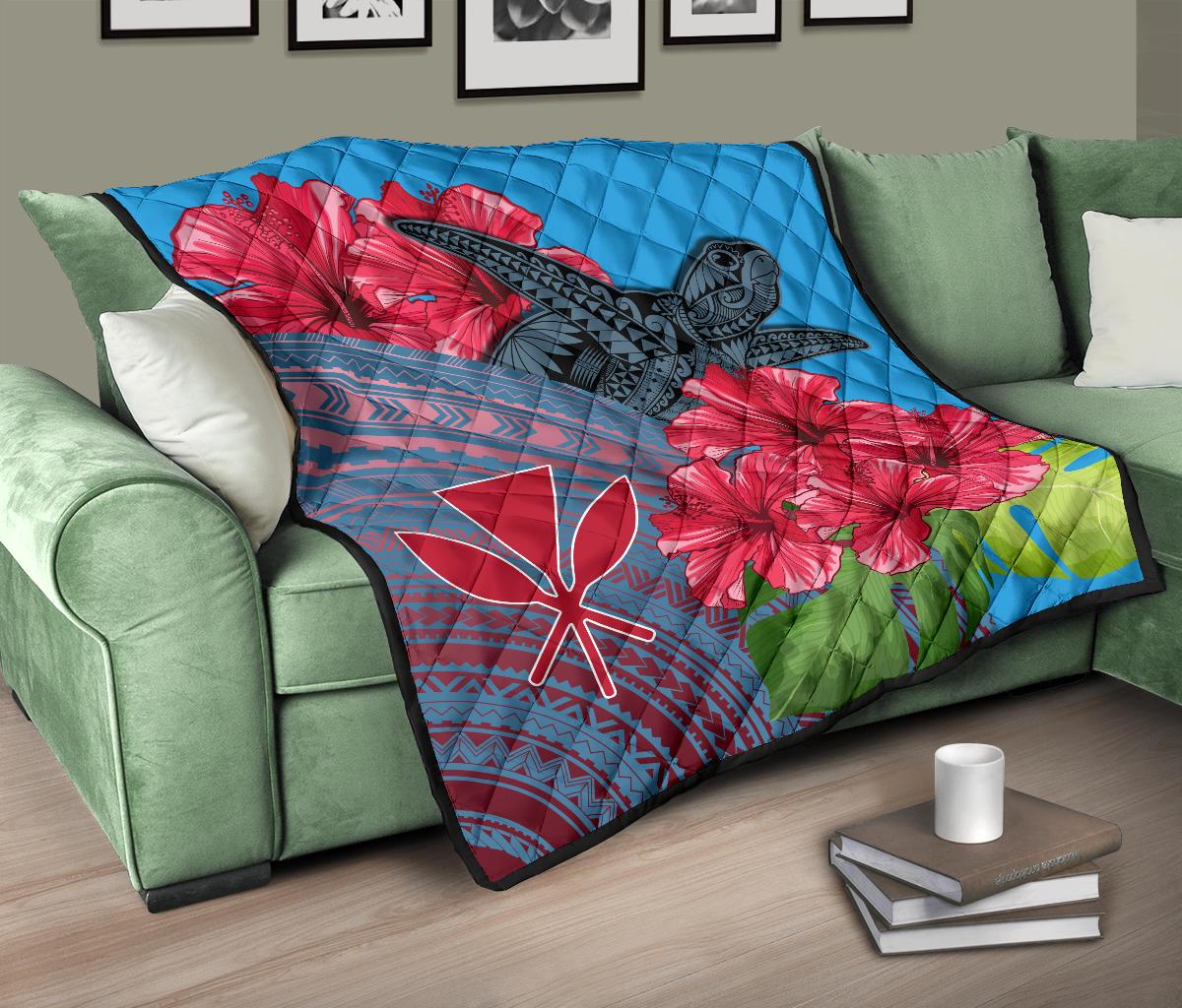 Hawaii Turtle Hibiscus Kanaka Pink Style - Premium Quilt AH - Polynesian Pride