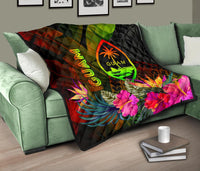 Guam Polynesian Premium Quilt - Hibiscus and Banana Leaves - Polynesian Pride