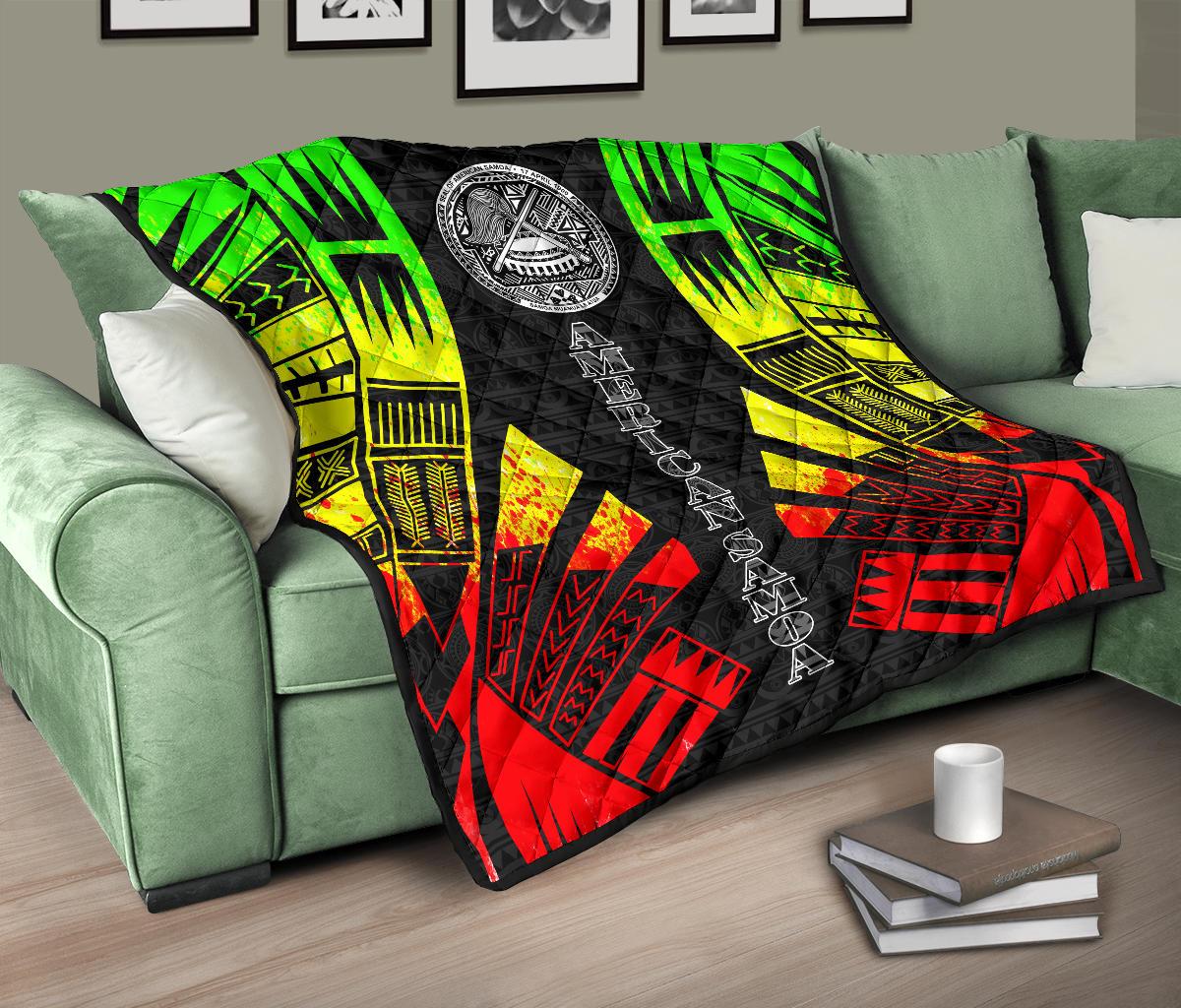 American Samoa Premium Quilt - American Samoa Seal Polynesian Reggae Tattoo - Polynesian Pride