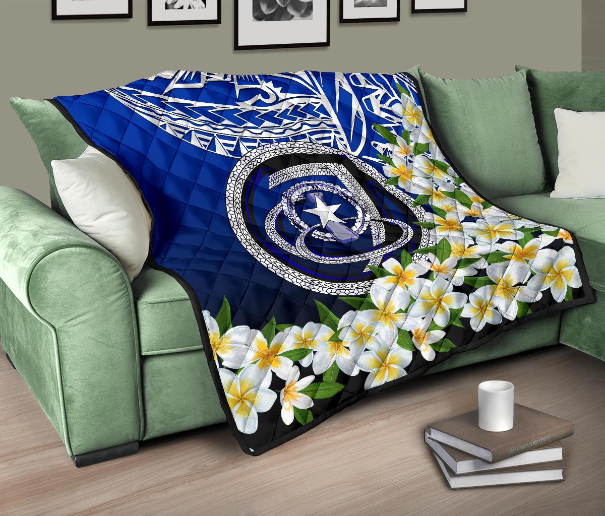 Northern Mariana Islands Premium Quilt - Polynesian Plumeria Pattern - Polynesian Pride